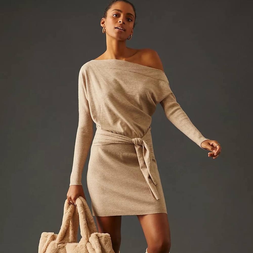Anthropologie One-Shoulder Mini Sweater Dress